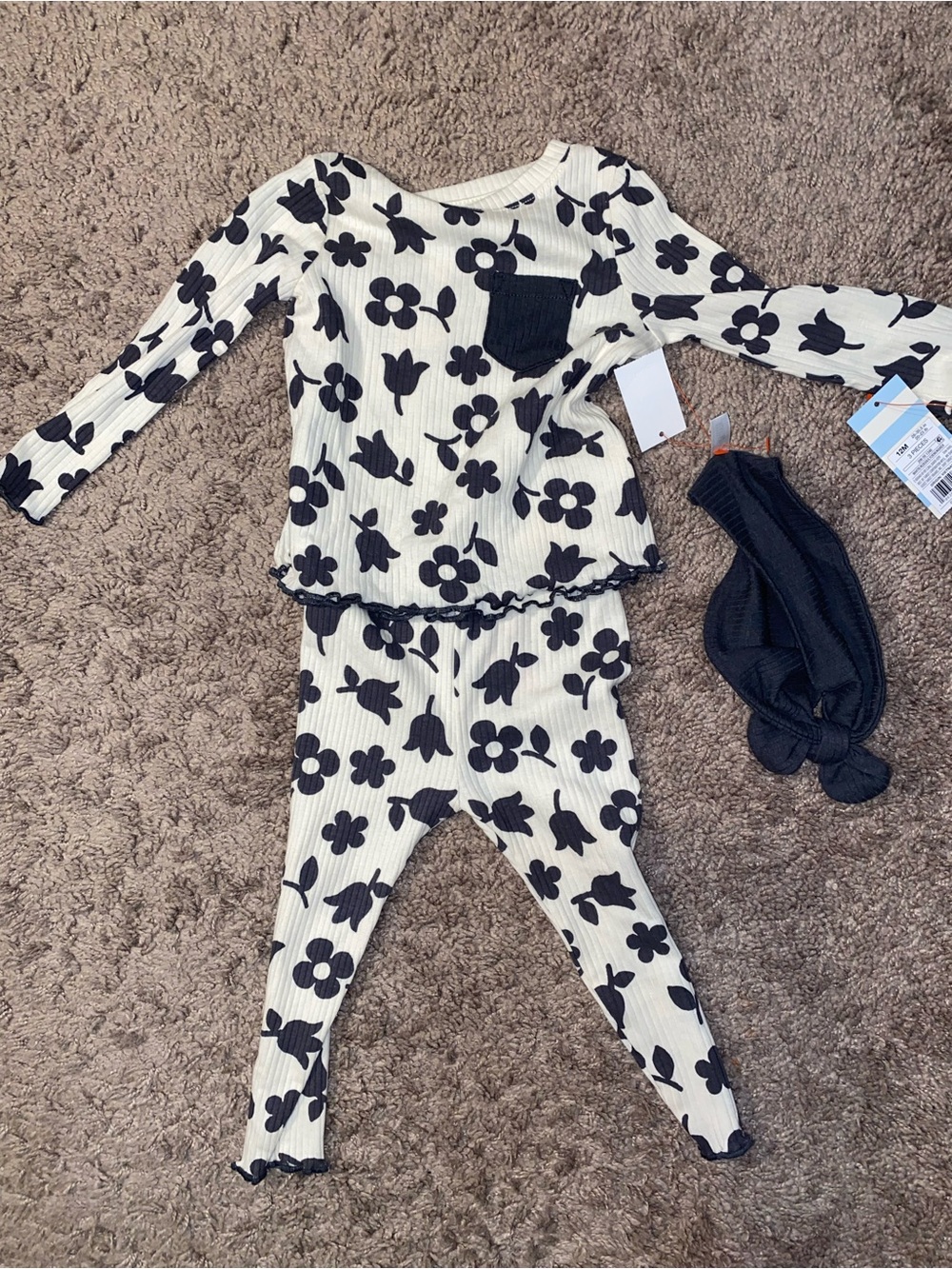 NWT Cat & Jack Baby Girl 3 Pc Outfit Set 12 Month Floral Ribbed Top Legging Wrap